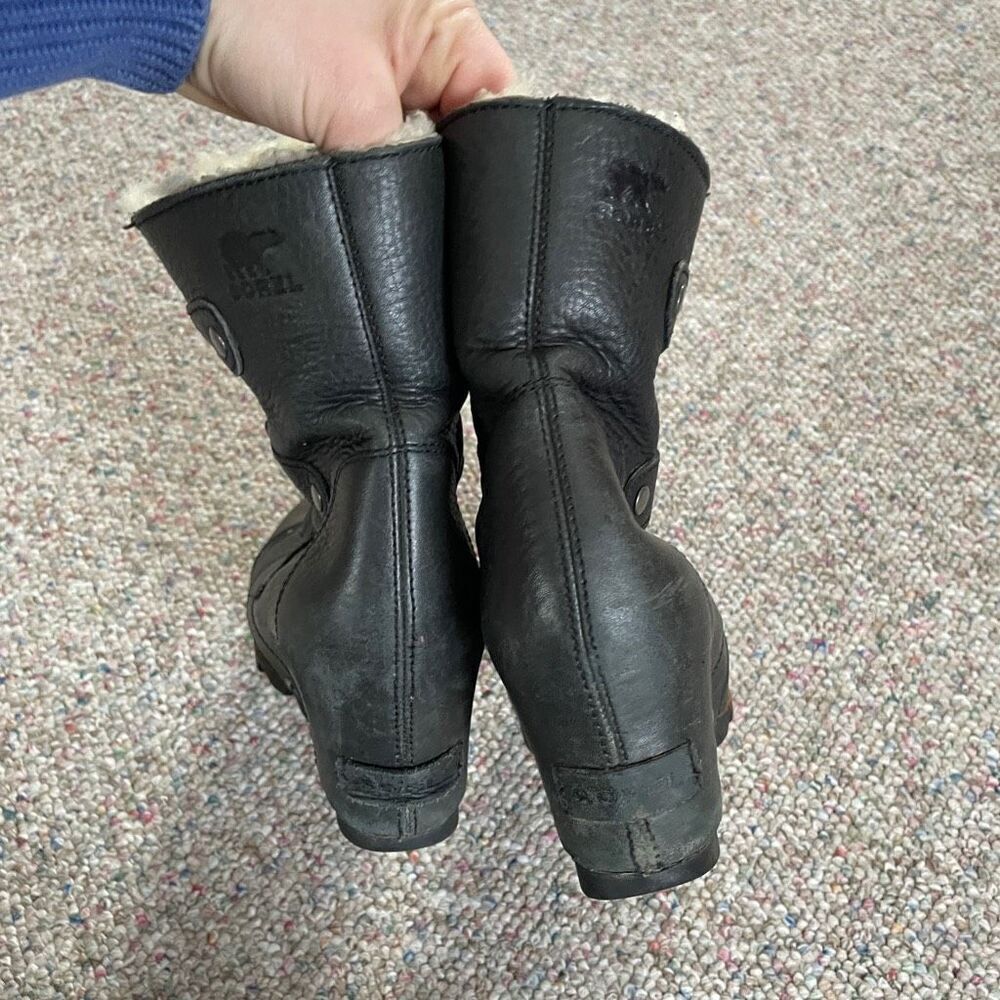 Sorel Joan of Arctic Wedge Leather Boots Fur Lined RARE - Picture 6 of 9